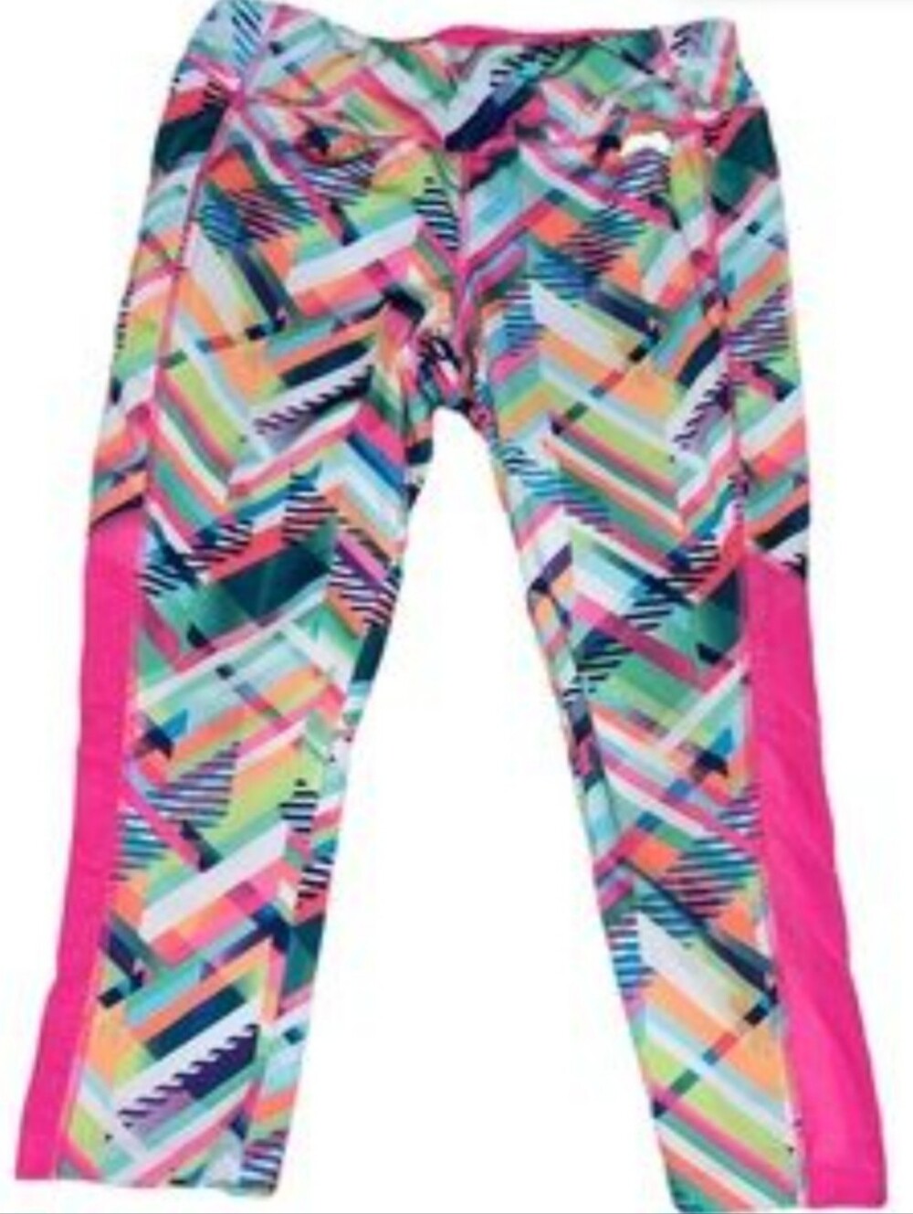 Avia Multicolor Geometric Capris with Hot Pink Side Panels